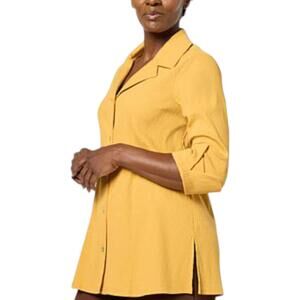 WynneCollection Women's Textured Crinkle Button-Down Shirt Saffron - Petite